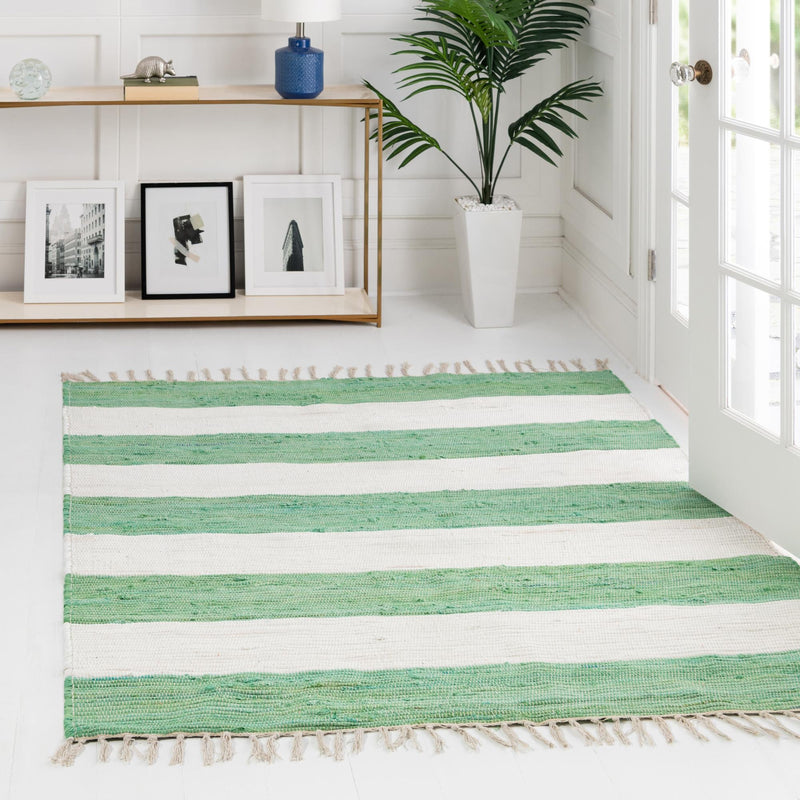 Tassel Trail Collection Area Rug - Pathway (Green and Ivory) Square Green and Ivory lifestyle 52
