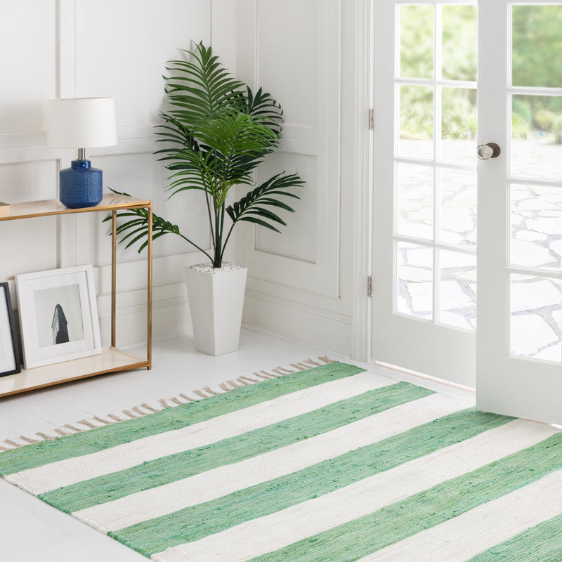 Tassel Trail Collection Area Rug - Pathway (Green and Ivory) Square Green and Ivory lifestyle 54