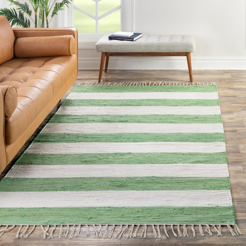 Tassel Trail Collection Area Rug - Pathway (Green and Ivory) Rectangle Green and Ivory lifestyle 23