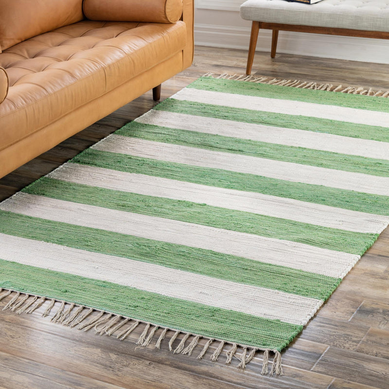 Tassel Trail Collection Area Rug - Pathway (Green and Ivory) Rectangle Green and Ivory lifestyle 24