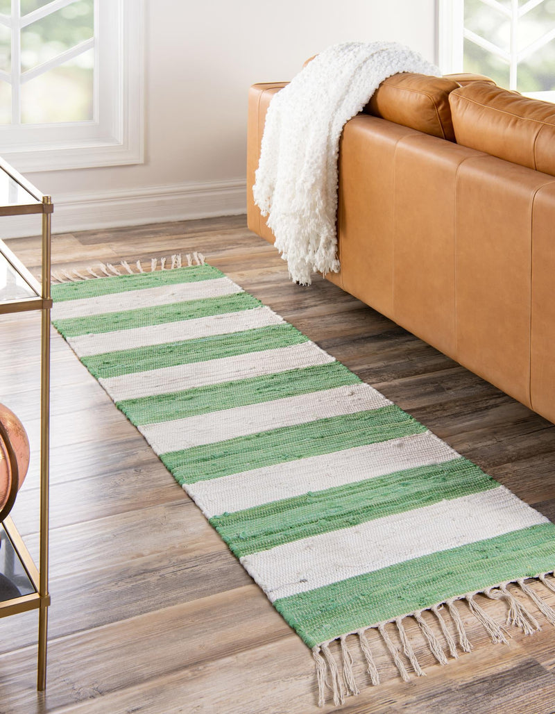Tassel Trail Collection Area Rug - Pathway (Green and Ivory) Runner Green and Ivory lifestyle 27