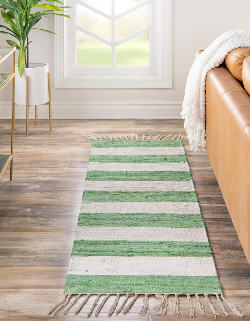 Tassel Trail Collection Area Rug - Pathway (Green and Ivory) Runner Green and Ivory lifestyle 29
