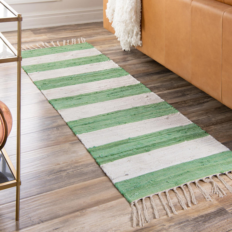 Tassel Trail Collection Area Rug - Pathway (Green and Ivory) Runner Green and Ivory lifestyle 51