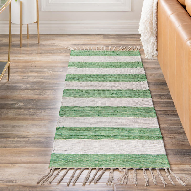 Tassel Trail Collection Area Rug - Pathway (Green and Ivory) Runner Green and Ivory lifestyle 53