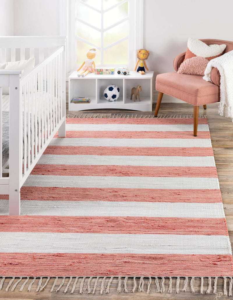 Tassel Trail Collection Area Rug - Pathway (Coral and Ivory) Rectangle Coral and Ivory lifestyle 2