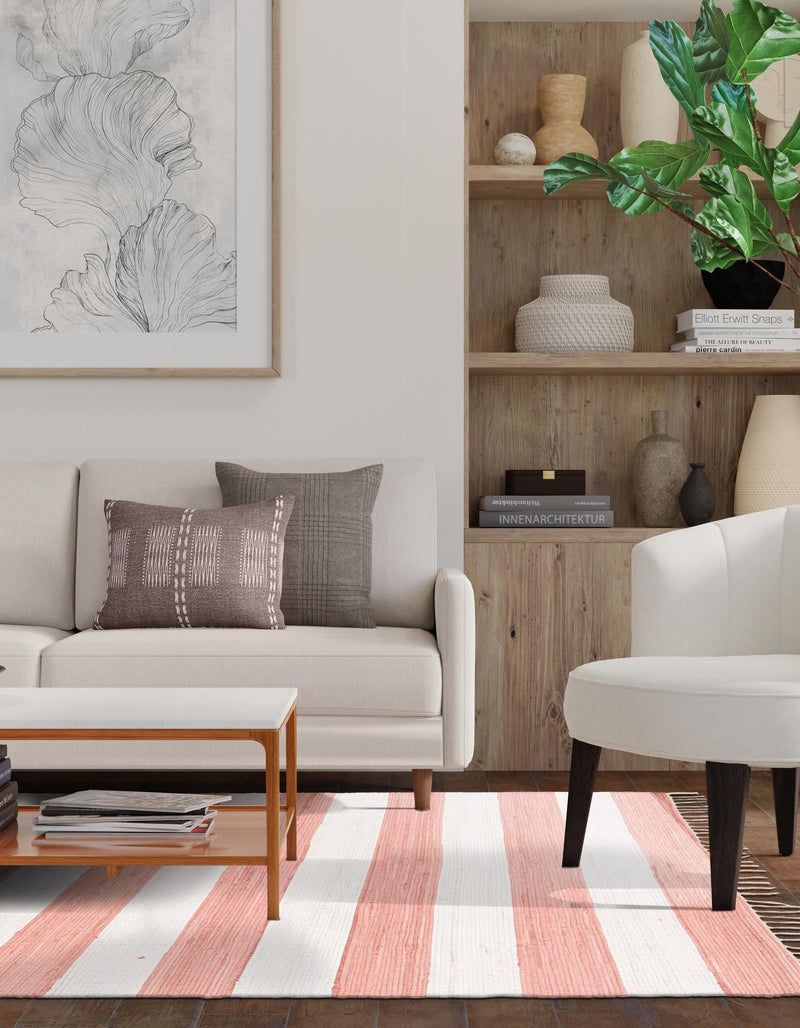 Tassel Trail Collection Area Rug - Pathway (Coral and Ivory) Rectangle Coral and Ivory lifestyle 3