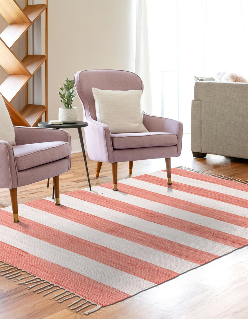 Tassel Trail Collection Area Rug - Pathway (Coral and Ivory) Rectangle Coral and Ivory lifestyle 5