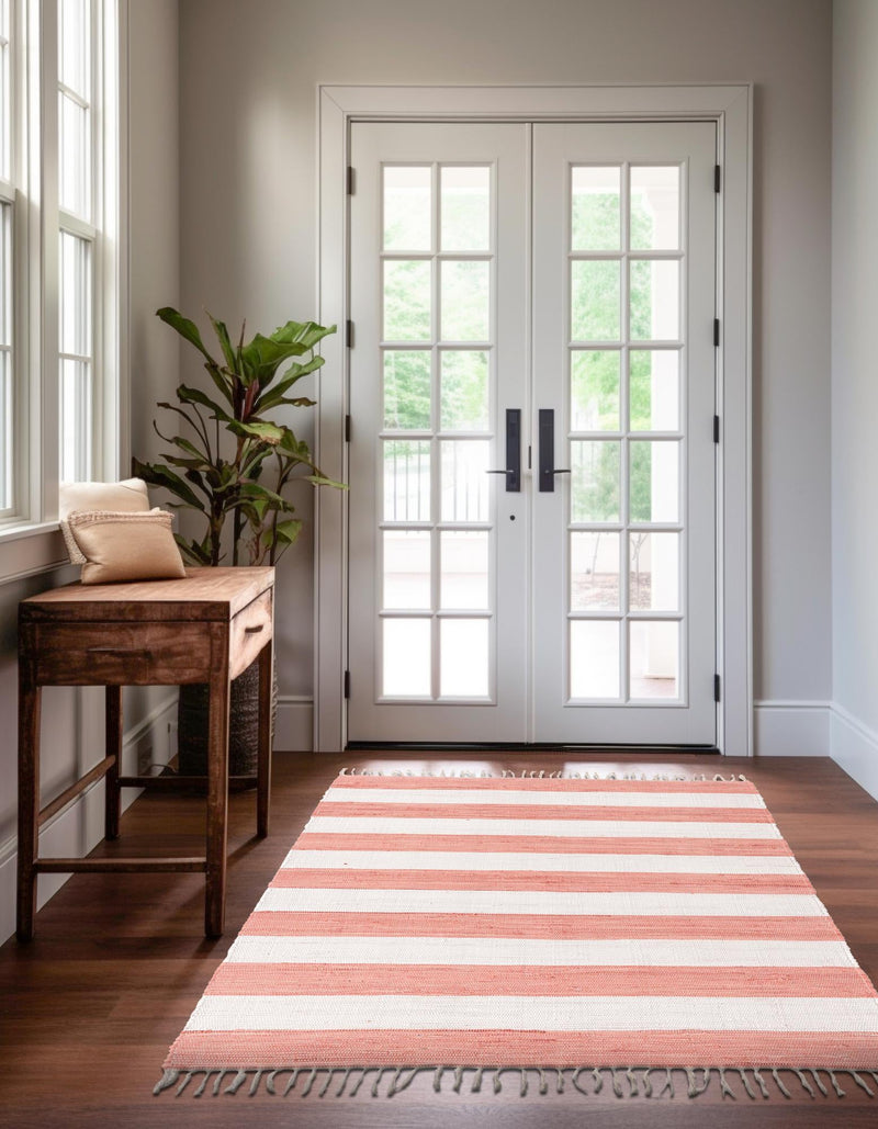 Tassel Trail Collection Area Rug - Pathway (Coral and Ivory) Rectangle Coral and Ivory lifestyle 8