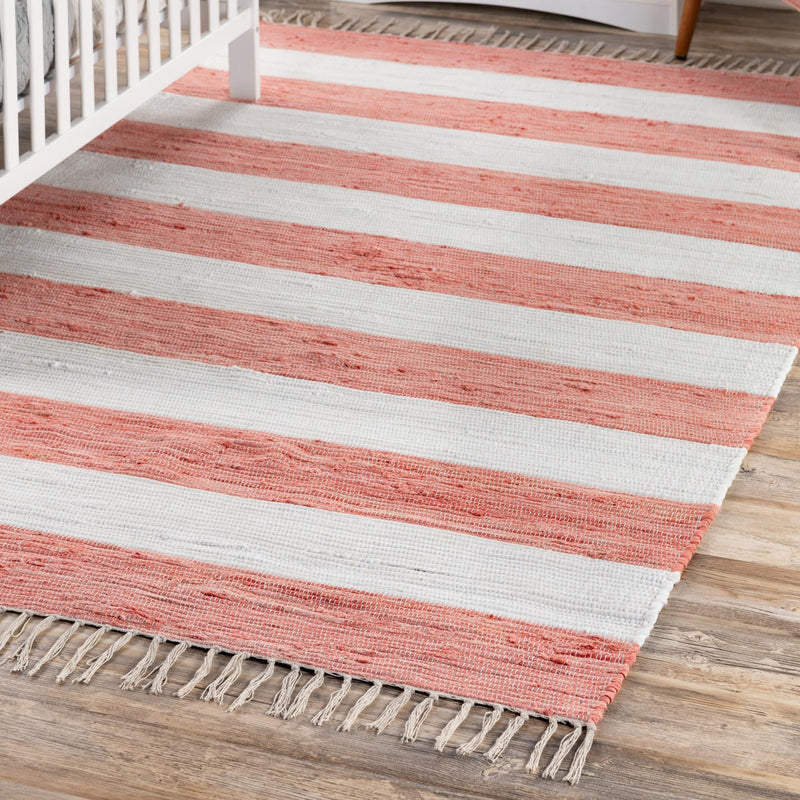 Tassel Trail Collection Area Rug - Pathway (Coral and Ivory) Rectangle Coral and Ivory lifestyle 23