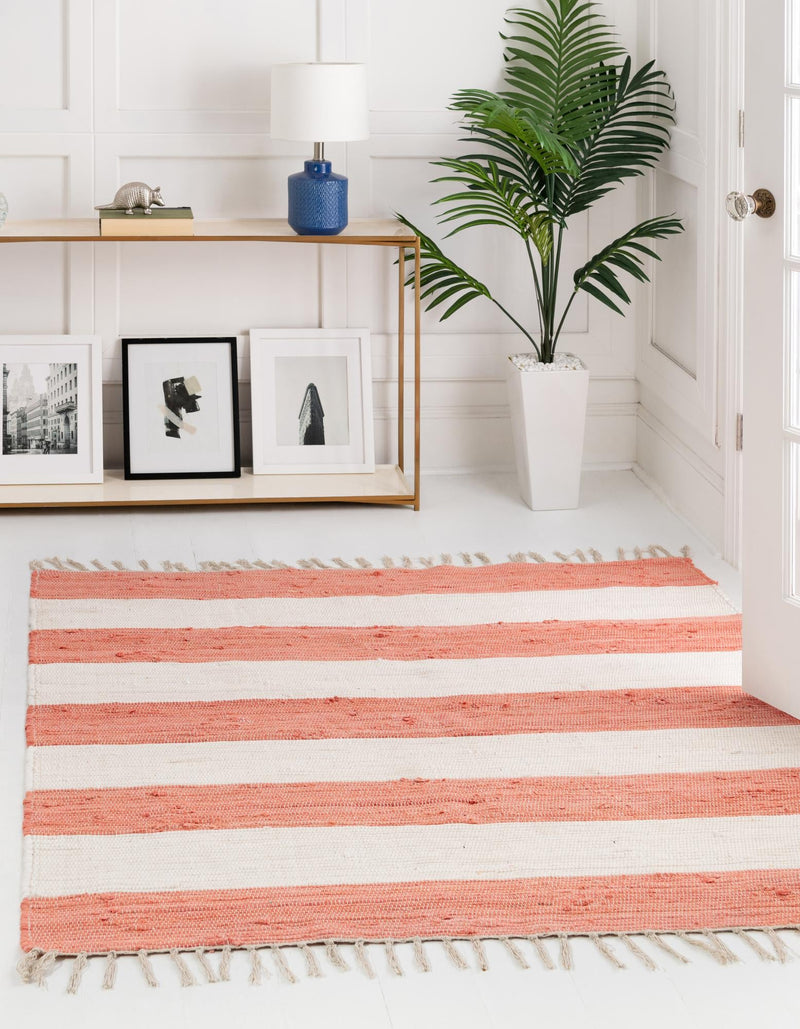Tassel Trail Collection Area Rug - Pathway (Coral and Ivory) Square Coral and Ivory lifestyle 27
