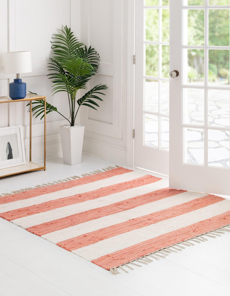 Tassel Trail Collection Area Rug - Pathway (Coral and Ivory) Square Coral and Ivory lifestyle 29