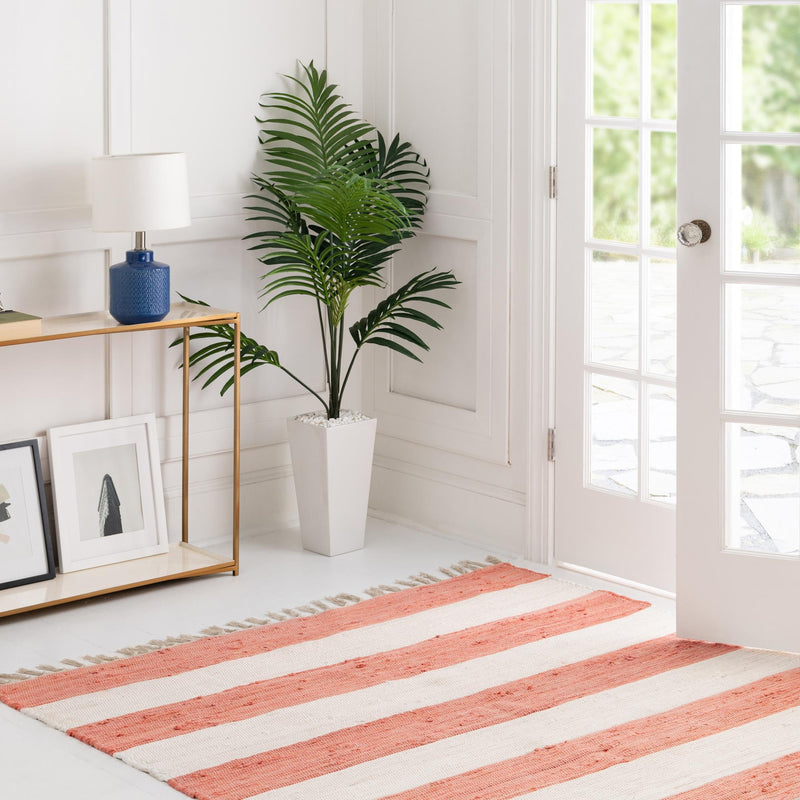 Tassel Trail Collection Area Rug - Pathway (Coral and Ivory) Square Coral and Ivory lifestyle 53