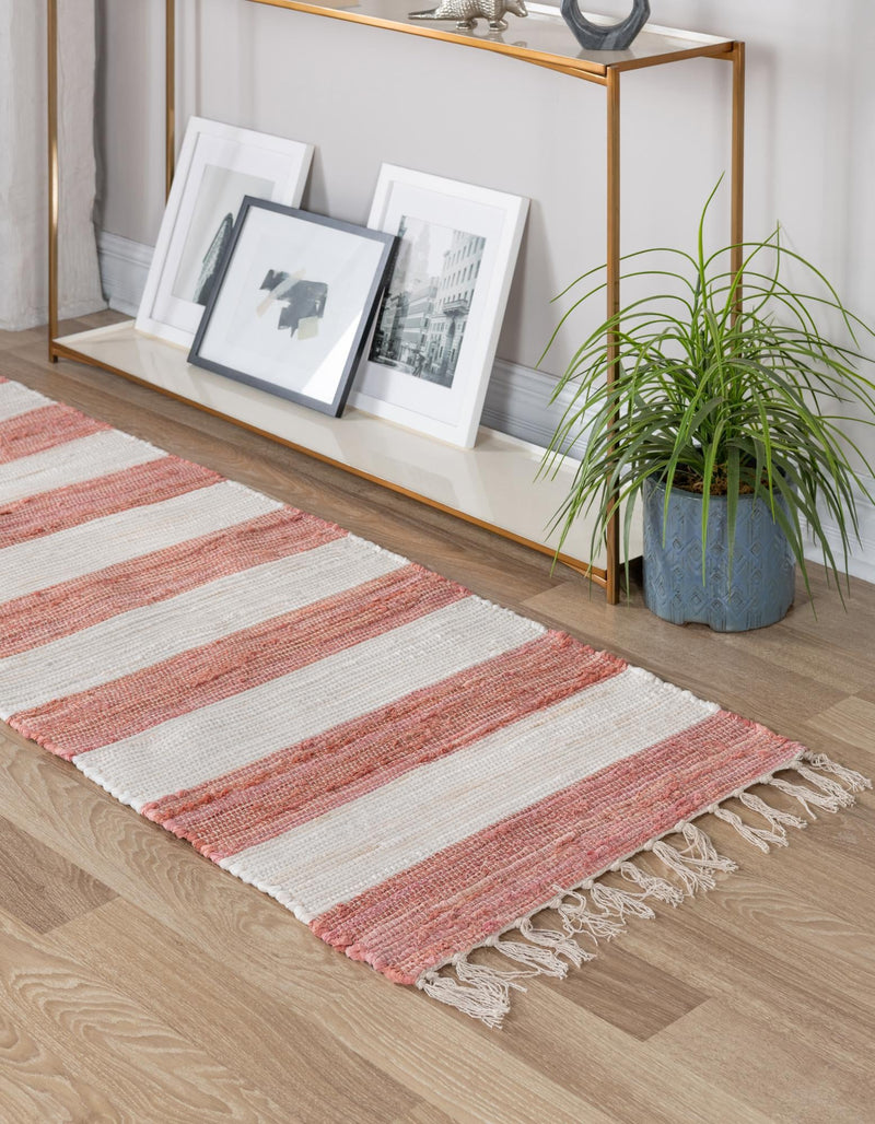 Tassel Trail Collection Area Rug - Pathway (Coral and Ivory) Runner Coral and Ivory lifestyle 28