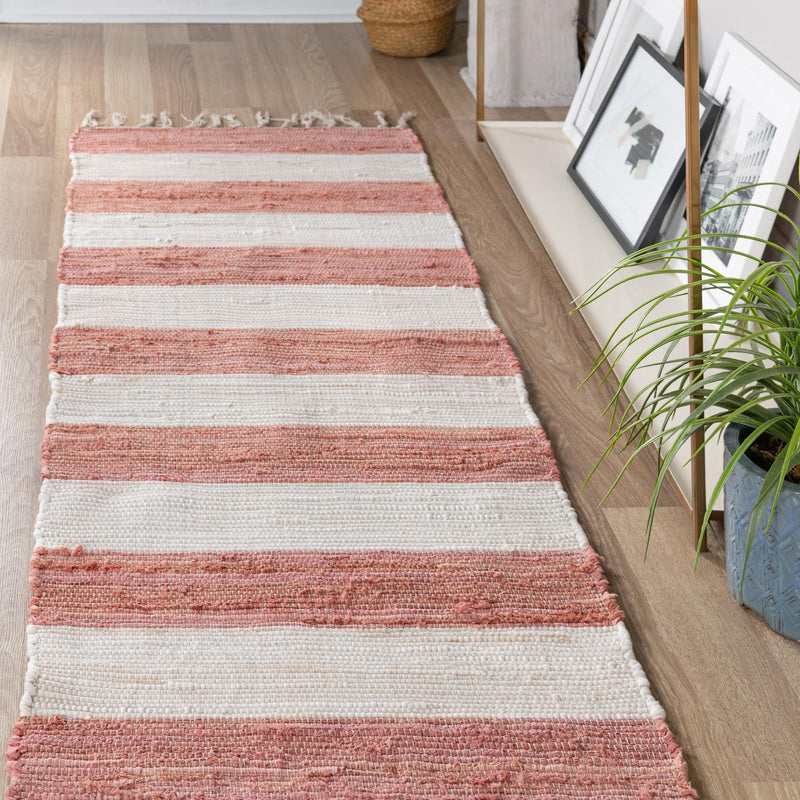Tassel Trail Collection Area Rug - Pathway (Coral and Ivory) Runner Coral and Ivory lifestyle 50