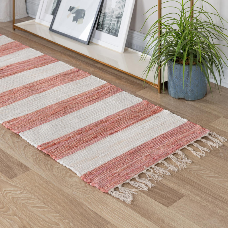 Tassel Trail Collection Area Rug - Pathway (Coral and Ivory) Runner Coral and Ivory lifestyle 52