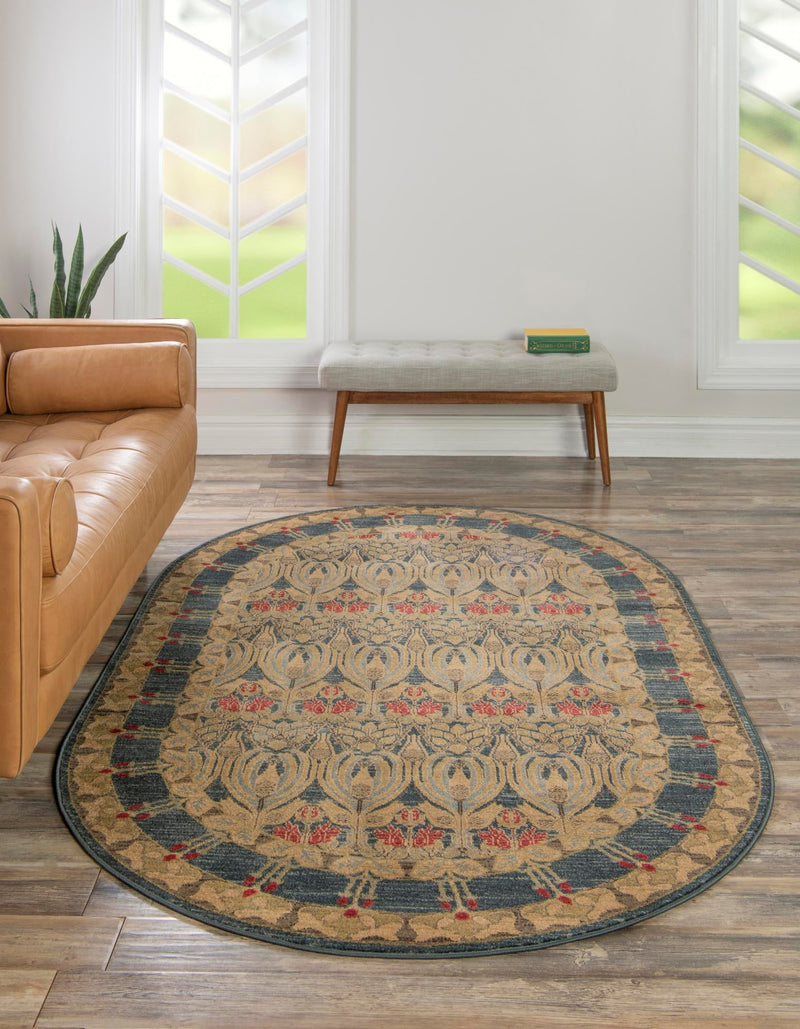 Chelsea Elegance Collection Area Rug - Brompton (Navy Blue) Oval Navy Blue lifestyle 17