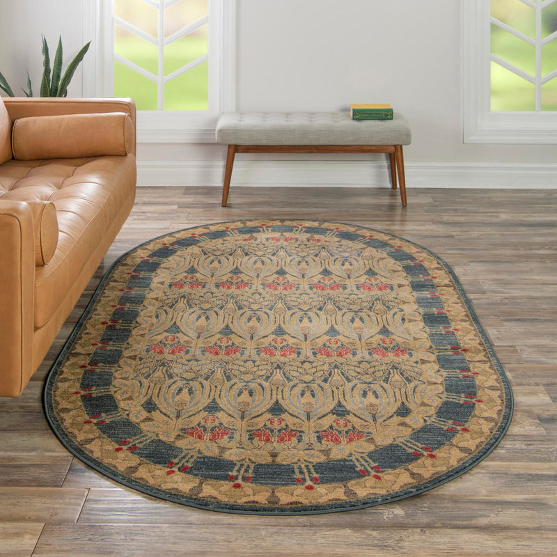 Chelsea Elegance Collection Area Rug - Brompton (Navy Blue) Oval Navy Blue lifestyle 80