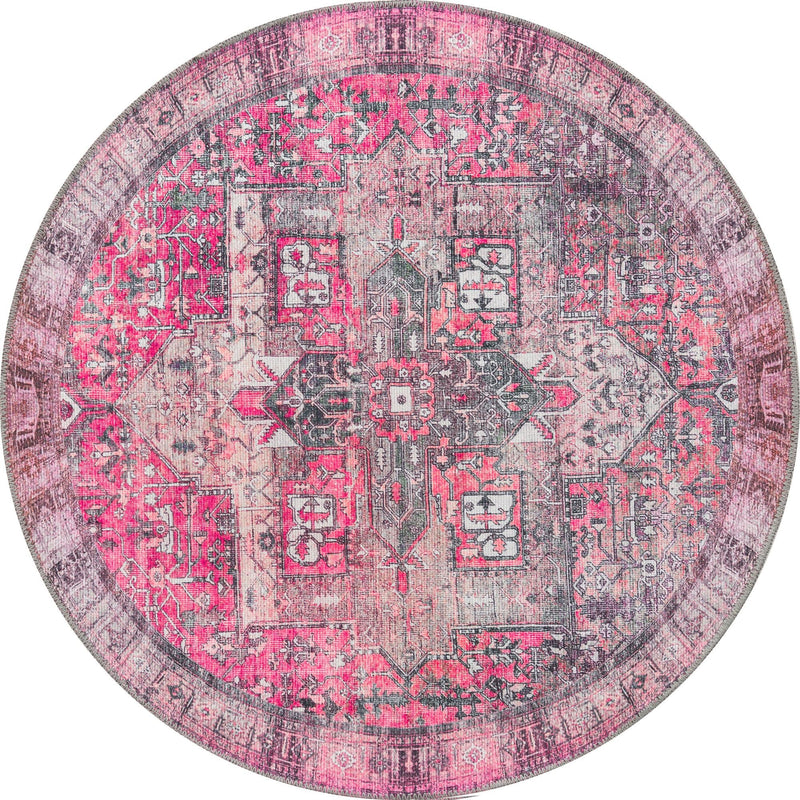 Heritage Elegance Collection Area Rug - Windsor (Pink) Round Pink lifestyle 17