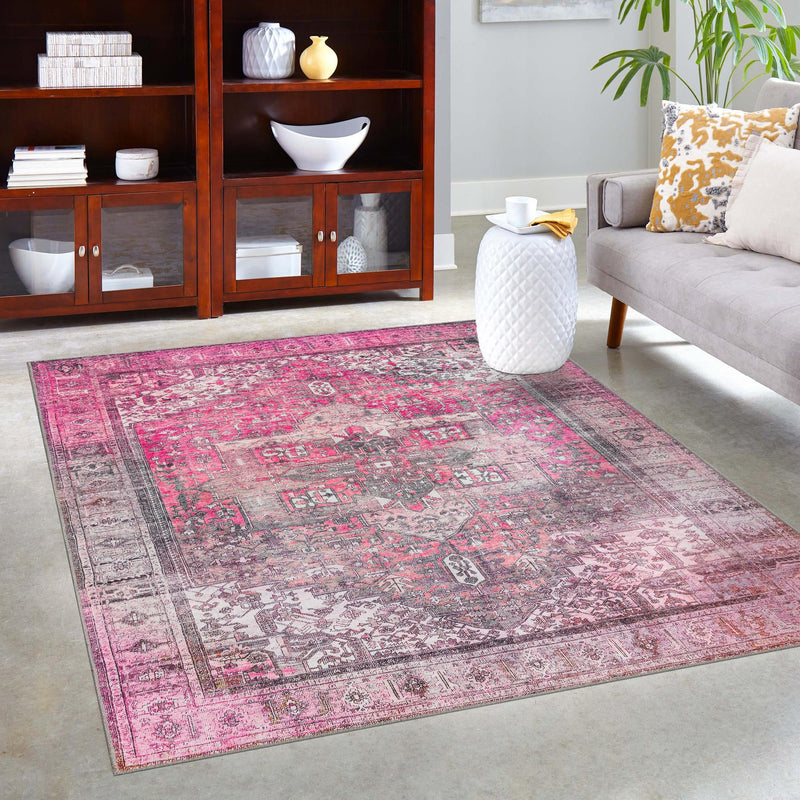 Heritage Elegance Collection Area Rug - Windsor (Pink) Rectangle Pink lifestyle 14