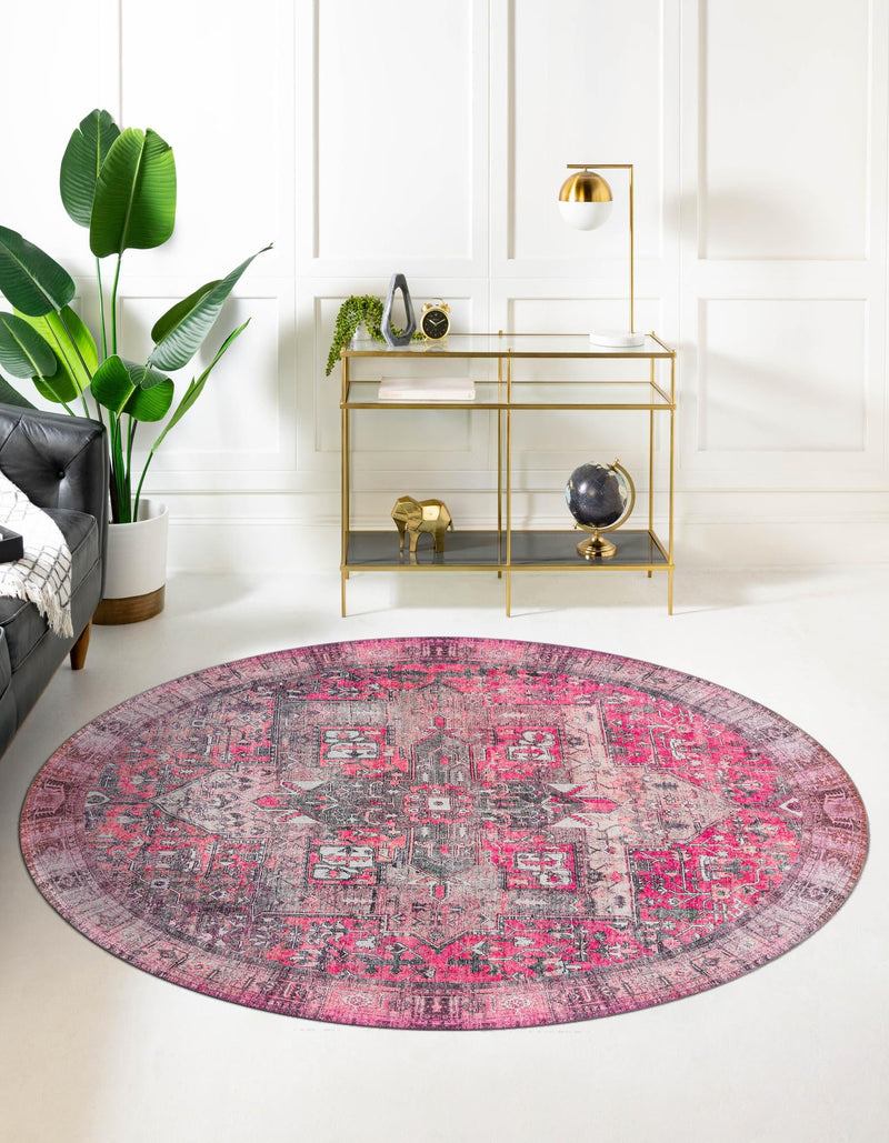 Heritage Elegance Collection Area Rug - Windsor (Pink) Round Pink lifestyle 21