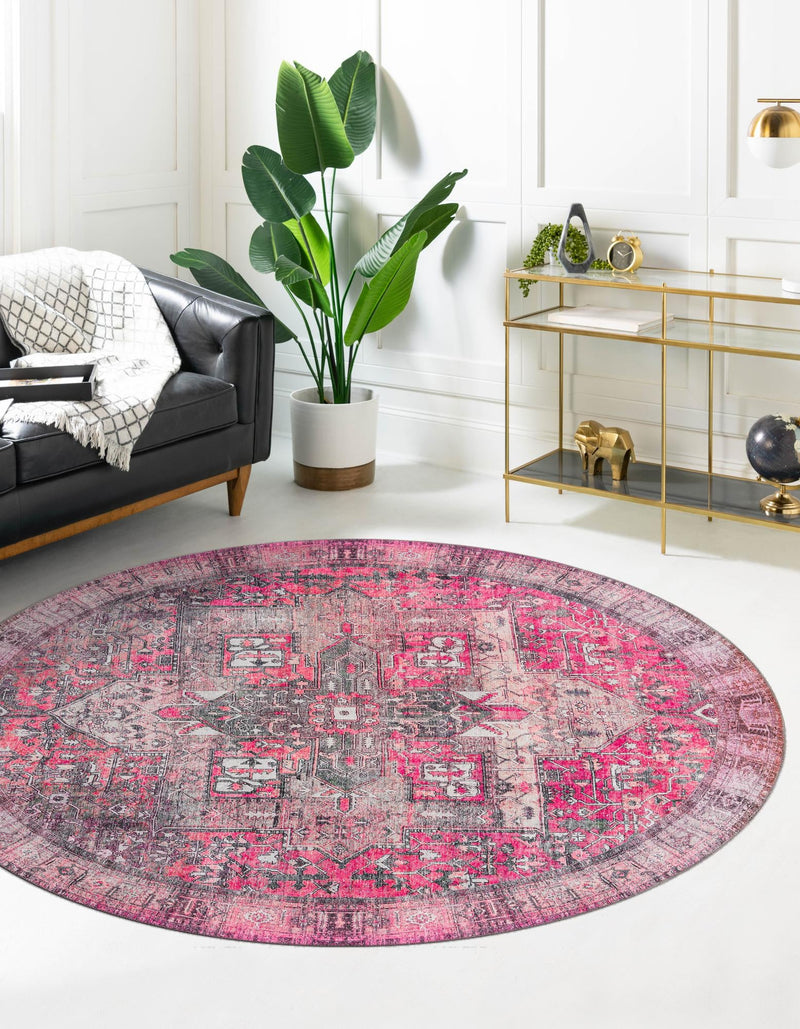 Heritage Elegance Collection Area Rug - Windsor (Pink) Round Pink lifestyle 25