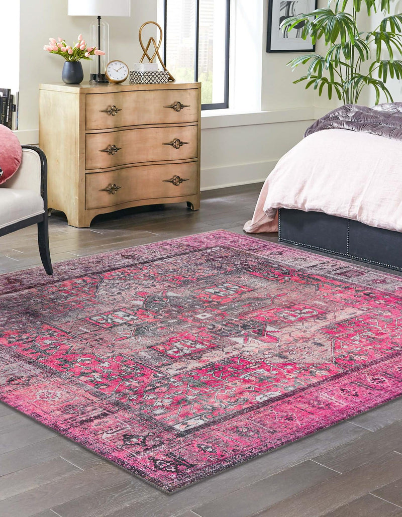 Heritage Elegance Collection Area Rug - Windsor (Pink) Square Pink lifestyle 27