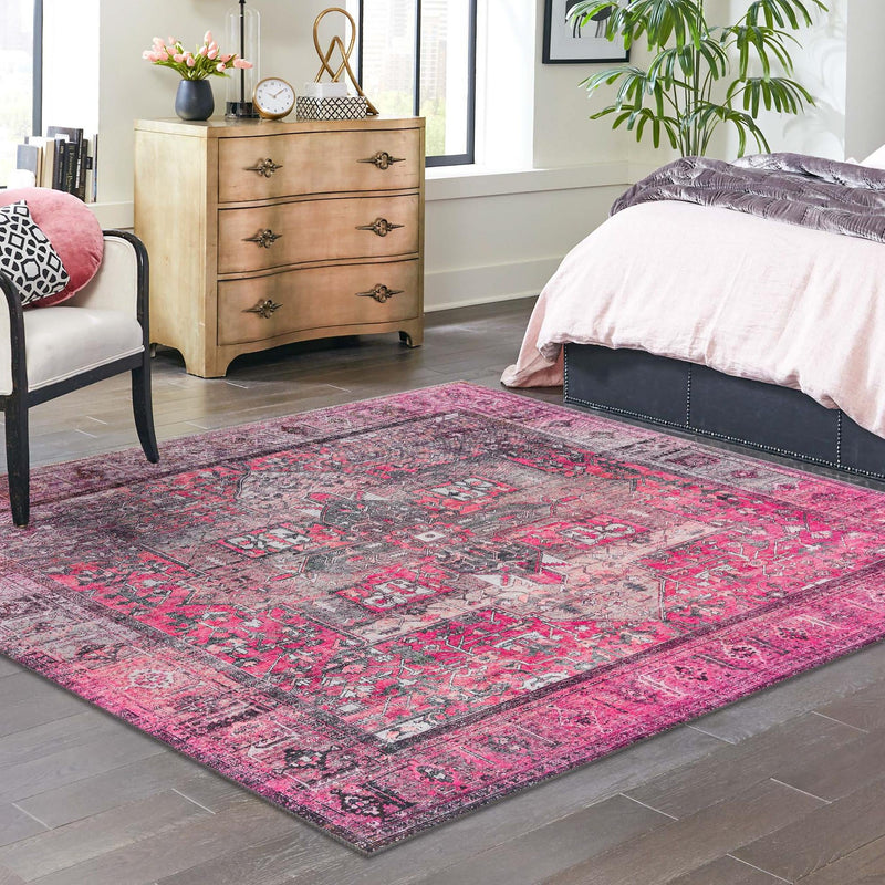 Heritage Elegance Collection Area Rug - Windsor (Pink) Square Pink lifestyle 75