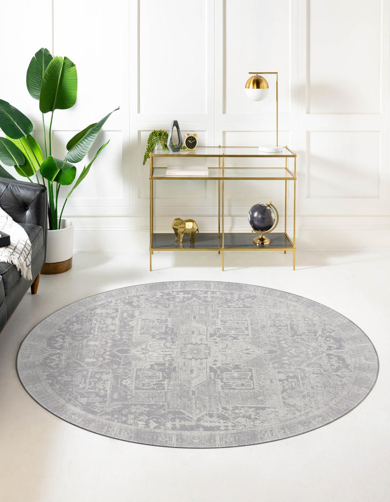 Heritage Elegance Collection Area Rug - Windsor (Gray) Round Gray lifestyle 22
