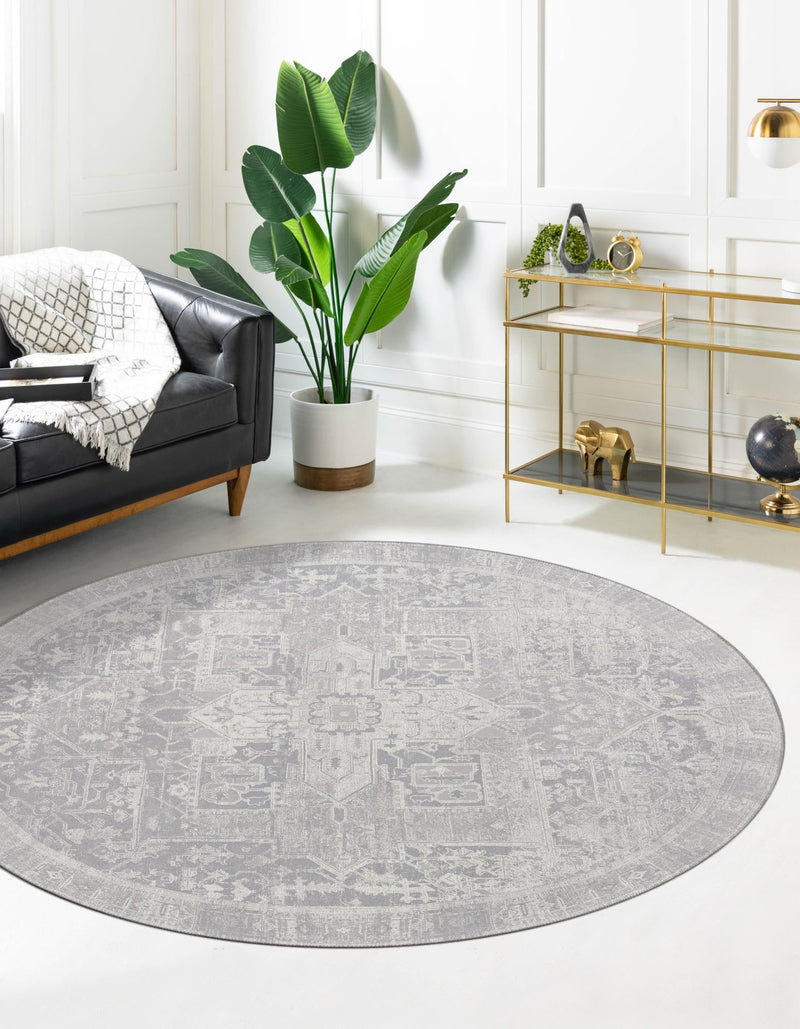 Heritage Elegance Collection Area Rug - Windsor (Gray) Round Gray lifestyle 26