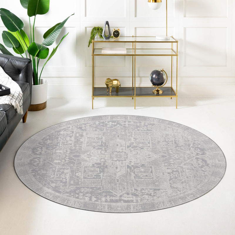 Heritage Elegance Collection Area Rug - Windsor (Gray) Round Gray lifestyle 70