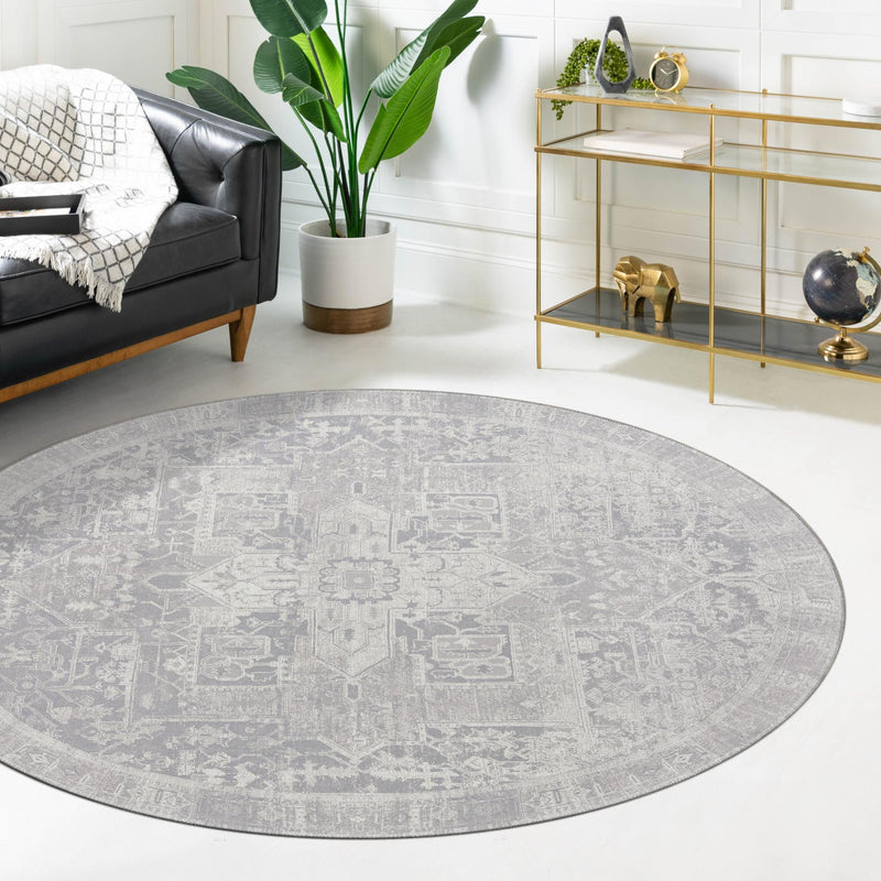 Heritage Elegance Collection Area Rug - Windsor (Gray) Round Gray lifestyle 74