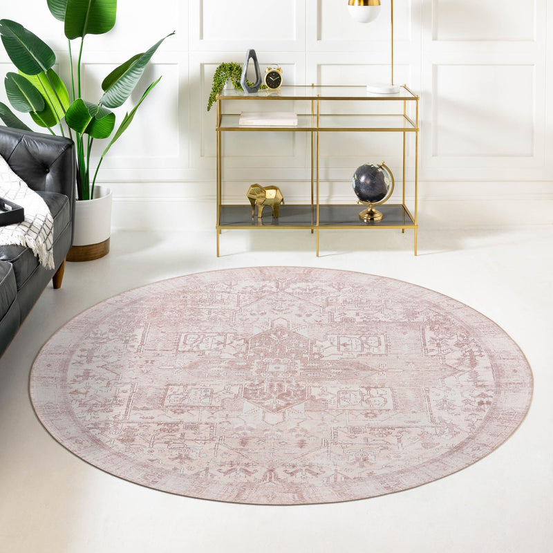Heritage Elegance Collection Area Rug - Windsor (Beige) Round Beige lifestyle 69