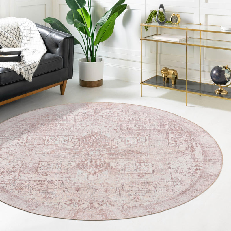 Heritage Elegance Collection Area Rug - Windsor (Beige) Round Beige lifestyle 73
