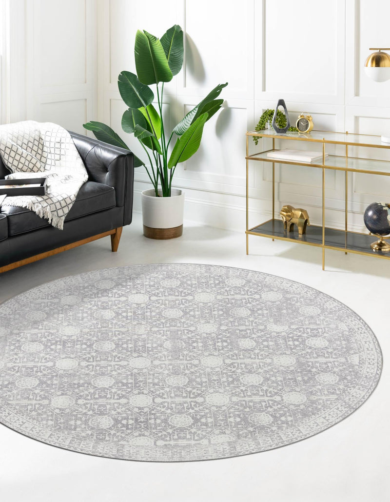 Heritage Elegance Collection Area Rug - Chatsworth Round Gray lifestyle 45