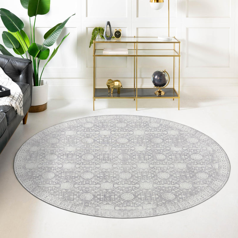 Heritage Elegance Collection Area Rug - Chatsworth Round Gray lifestyle 100