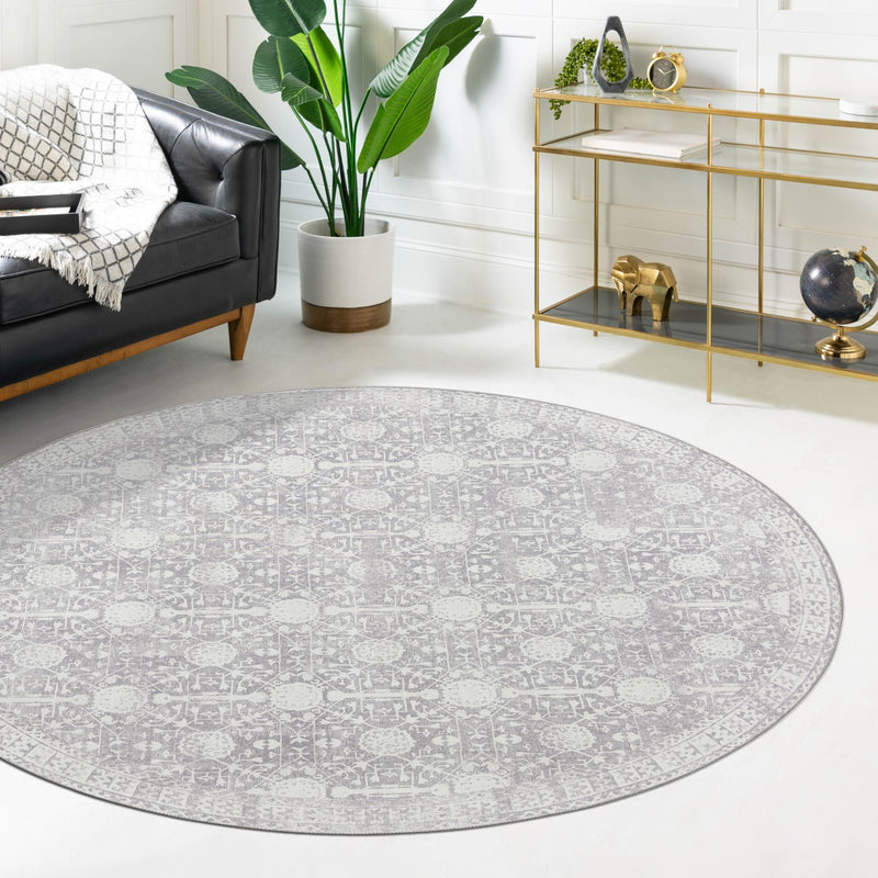 Heritage Elegance Collection Area Rug - Chatsworth Round Gray lifestyle 105