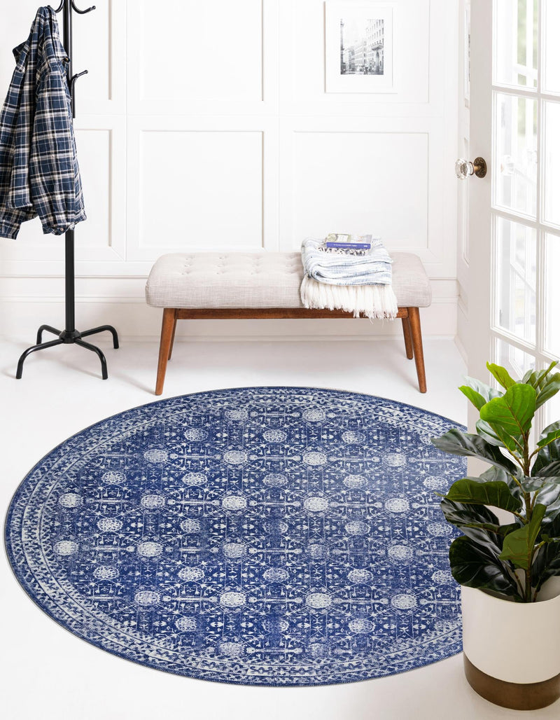 Heritage Elegance Collection Area Rug - Chatsworth Round Navy Blue lifestyle 51