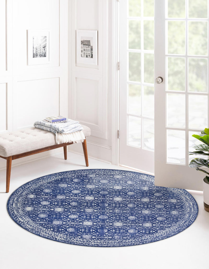 Heritage Elegance Collection Area Rug - Chatsworth Round Navy Blue lifestyle 63