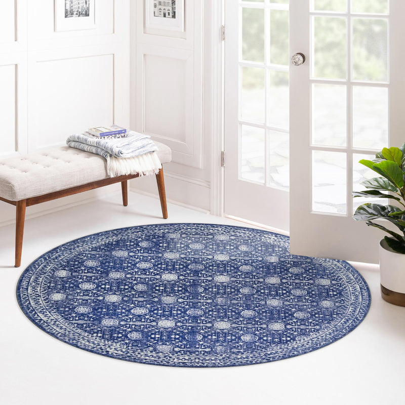 Heritage Elegance Collection Area Rug - Chatsworth Round Navy Blue lifestyle 103