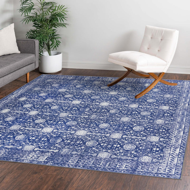 Heritage Elegance Collection Area Rug - Chatsworth Square Navy Blue lifestyle 101