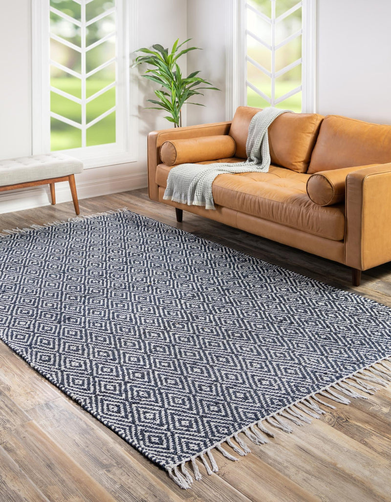 Woven Seaside Jute Collection Area Rug - Marina Rectangle White Navy lifestyle 6