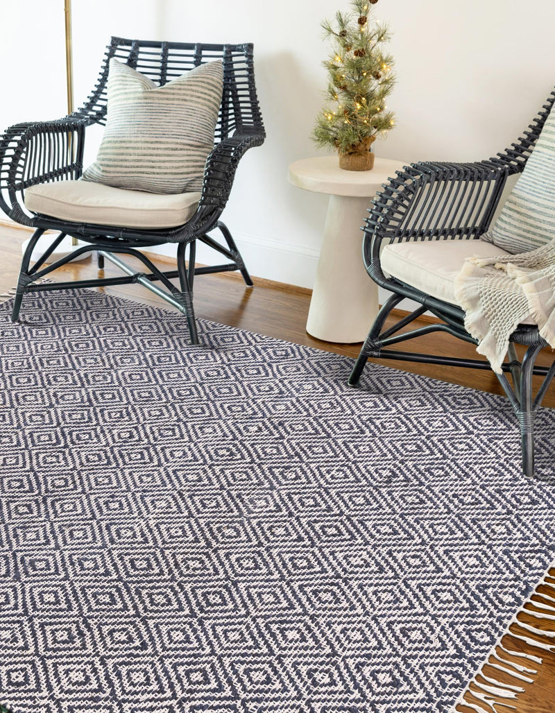 Woven Seaside Jute Collection Area Rug - Marina Rectangle White Navy lifestyle 9