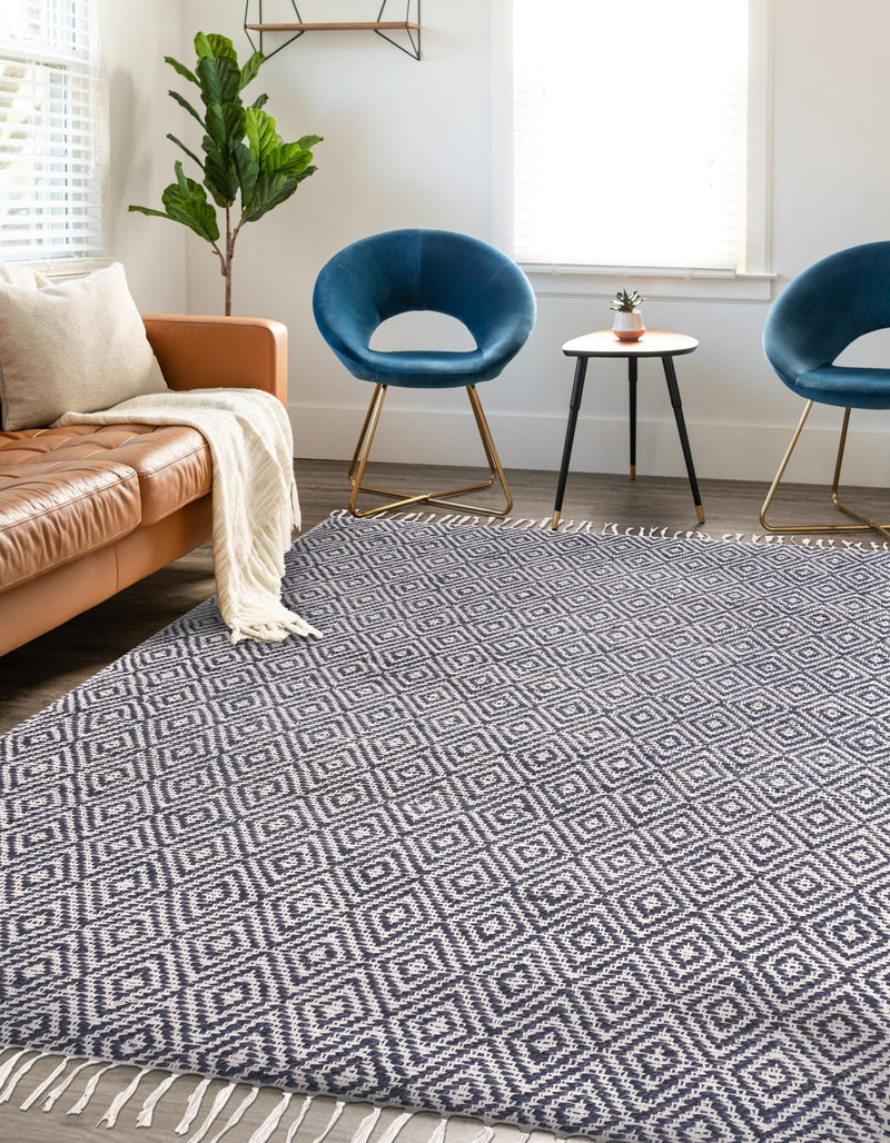 Woven Seaside Jute Collection Area Rug - Marina Rectangle White Navy lifestyle 12
