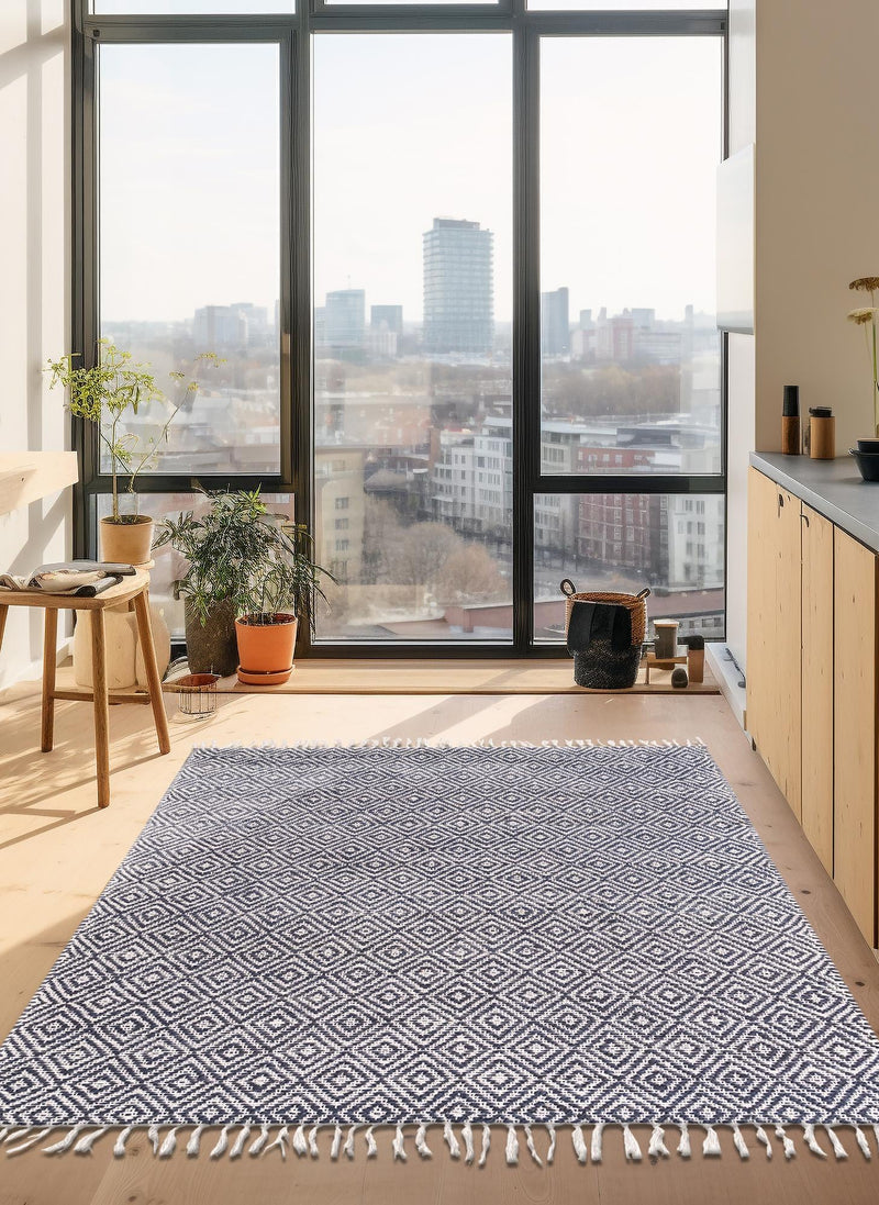 Woven Seaside Jute Collection Area Rug - Marina Rectangle White Navy lifestyle 21