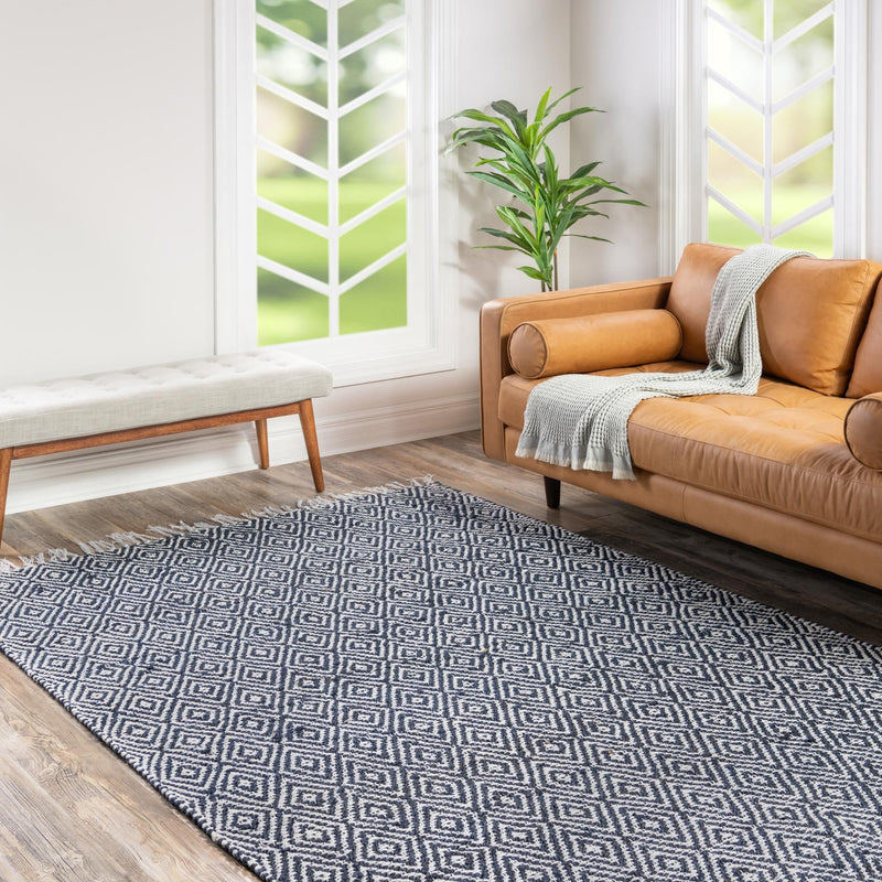 Woven Seaside Jute Collection Area Rug - Marina Rectangle White Navy lifestyle 56