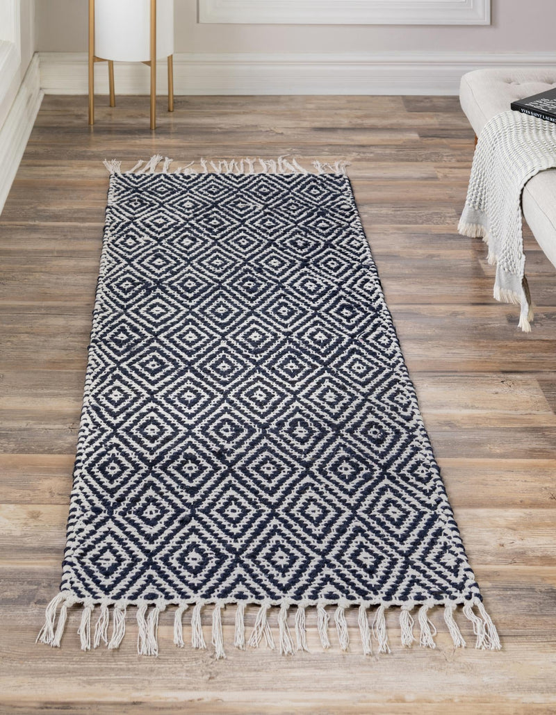 Woven Seaside Jute Collection Area Rug - Marina Runner White Navy lifestyle 56
