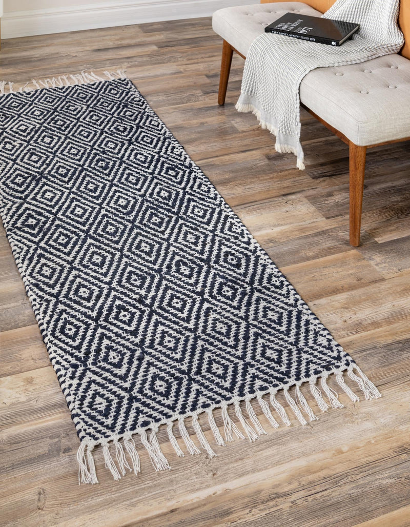 Woven Seaside Jute Collection Area Rug - Marina Runner White Navy lifestyle 63