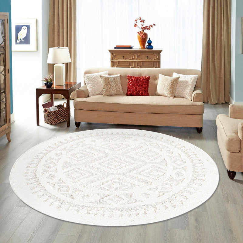Sahara Chic Collection Area Rug - Fez Round Ivory lifestyle 219