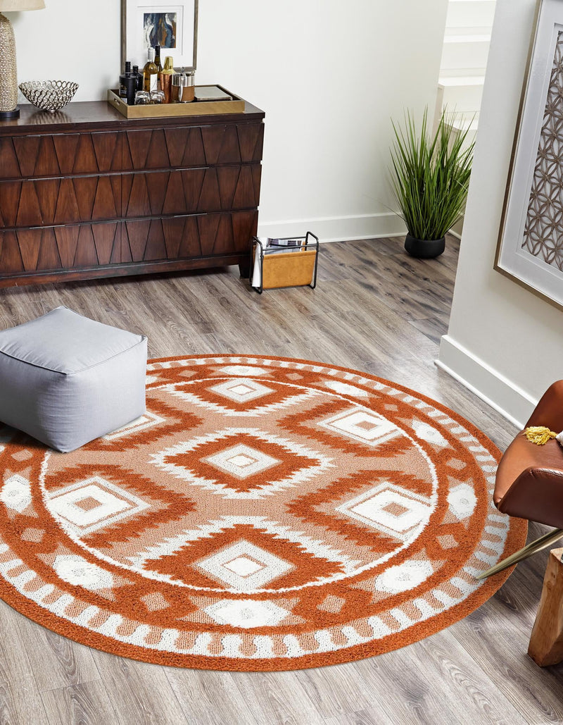 Sahara Chic Collection Area Rug - Fez Round Rust Red lifestyle 87
