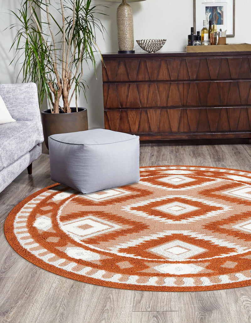 Sahara Chic Collection Area Rug - Fez Round Rust Red lifestyle 96